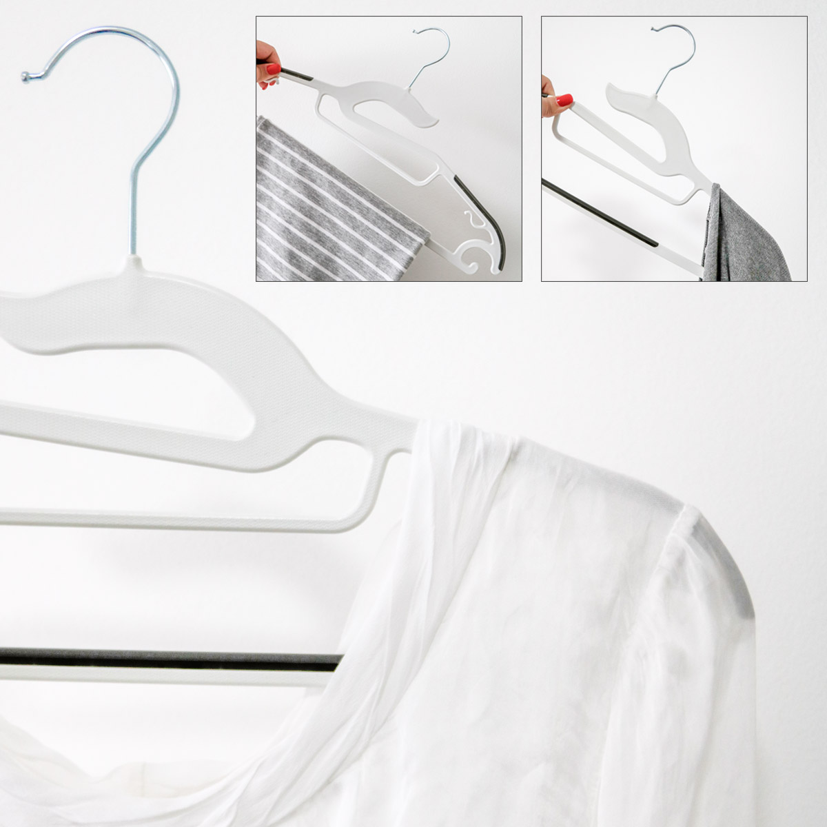 20 Anti Rutsch Kleiderbügel 10 Haken-Organizer Gummierte Raumspar-Bügel  Weiß, Kleiderbügel, Wäschepflege, Küche & Haushalt
